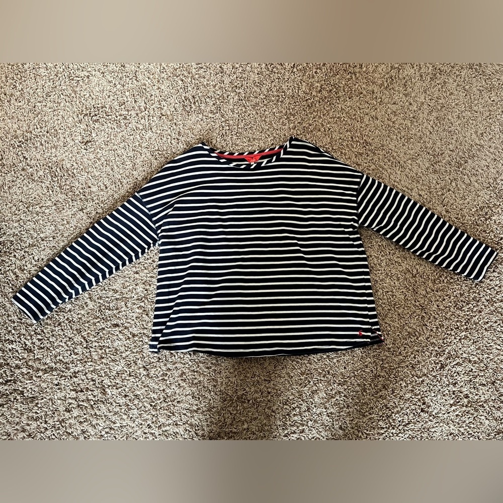 Joules Navy Cream Stripe Marina Dropped Shoulder Jersey Top - Picture 3 of 13